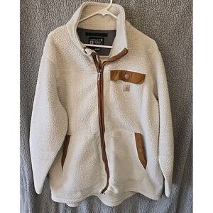 Carhartt Coat Jacket‎ Reworked Relaxed Fit Fleece, Sherpa, Dual Zip Sz 2XL Ivory